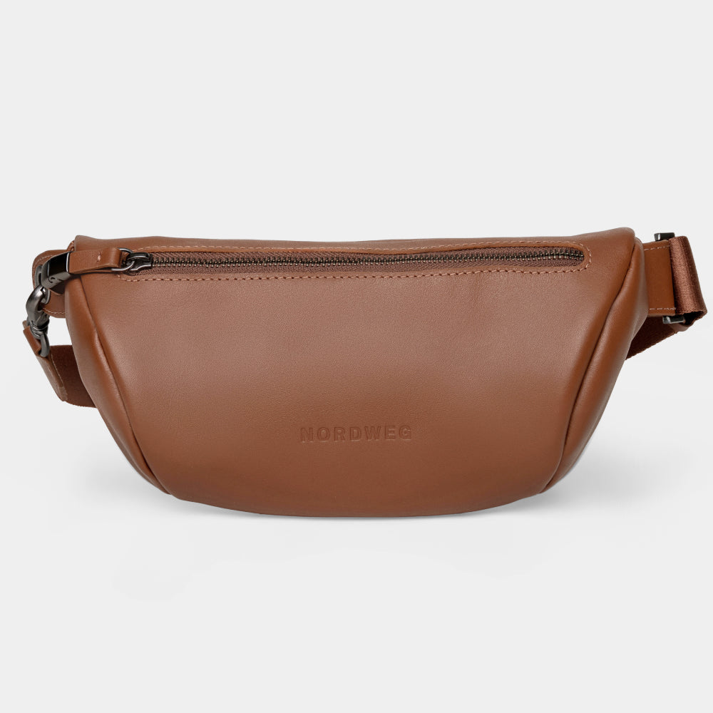 Pulse Leather Sling Bag in Caramel, front view
