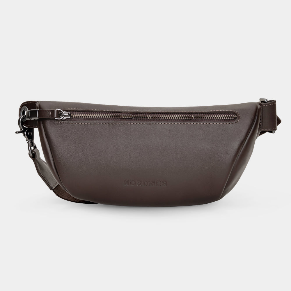 Pulse Leather Sling Bag in Coffee, front view