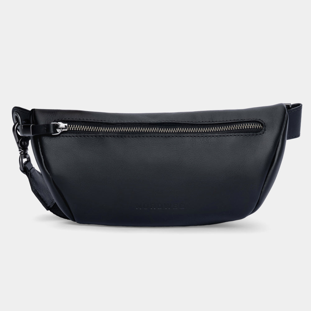 Pulse Leather Sling Bag in Black, front view